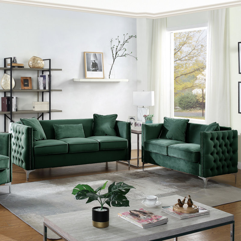 Green velvet living room set discount